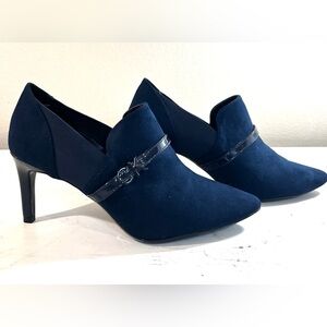 Calvin Klein NEW Jaclyn Suede Booties, 3” Heel, Navy Blue, Size 8